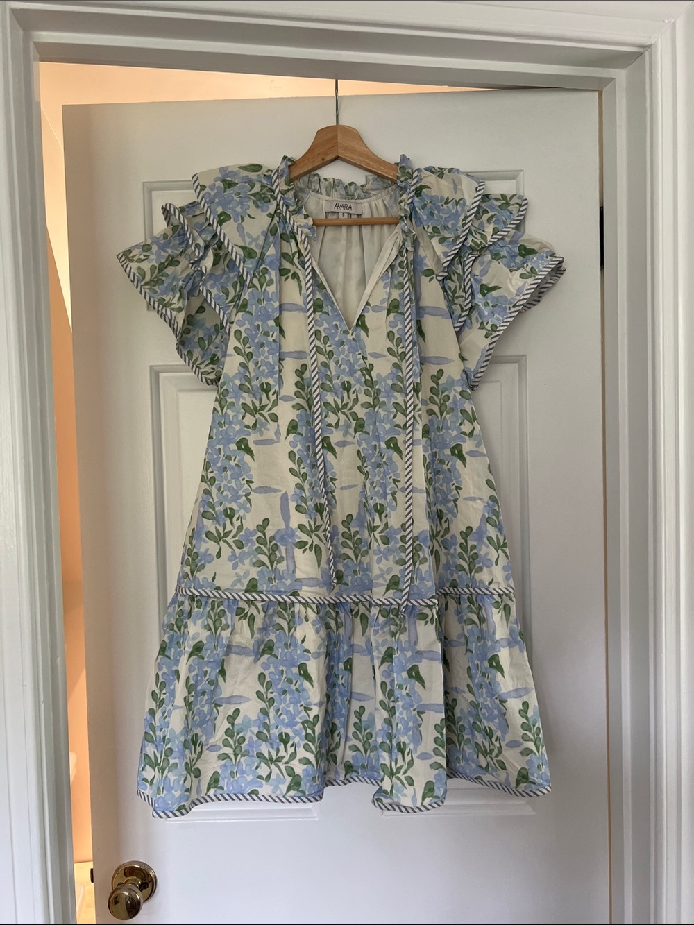 Avara Floral Tie-Front Ruffle Mini Dress in Light Blue